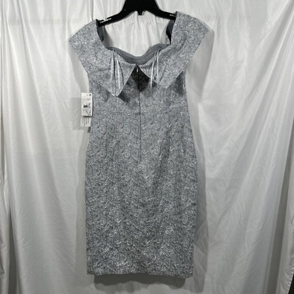 NWT $395 Aidan Mattox [ 6 ] Metallic Jacquard Off Shoulder Dress Blue Mist #Q379 - Picture 10 of 12